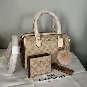 Coach Rowan Satchel Bag In Blocked Signature Canvas And Matching Wallet